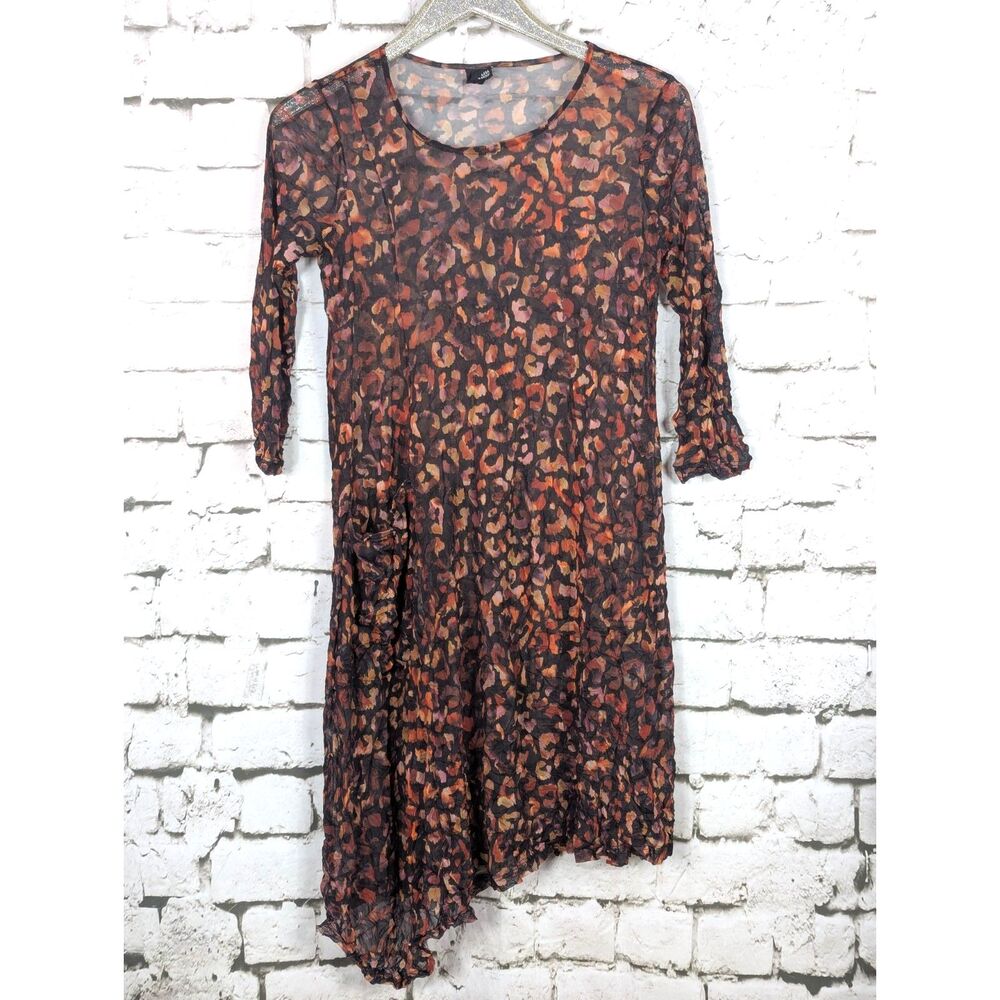 LISA BAYNE Crinkle Mesh Asymmetrical Semi-Sheer Dress Lagenlook Artsy Layer XS - Picture 2 of 6